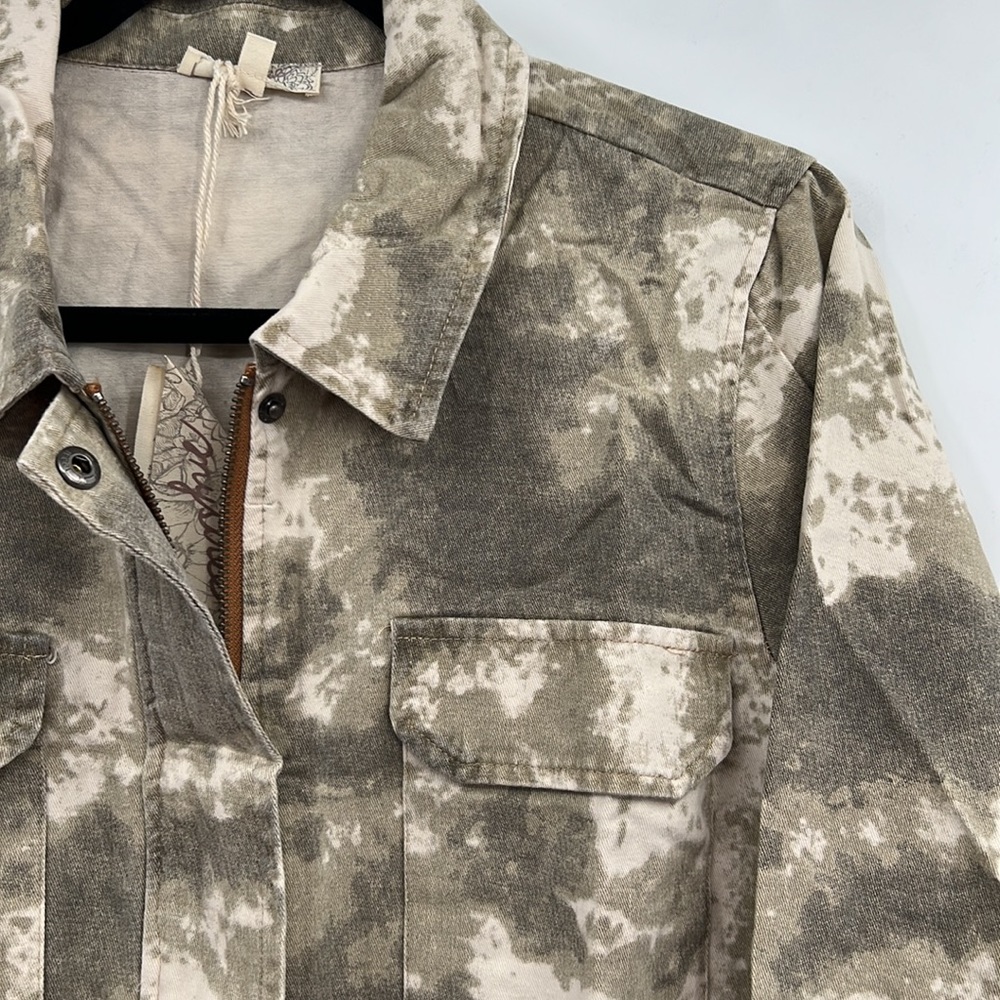 🆕Mystree Camouflage Shacket Distressed Vintage Coloring Drawstring Waist Cotton - Picture 14 of 14